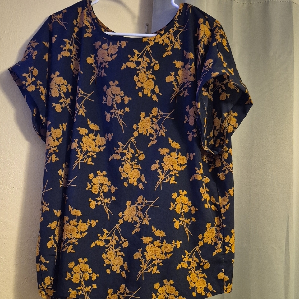 Floral Print Women's Top - Black and Gold
